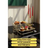 Özbience Gold Aynalı Sunum Tepsisi Seti, Dekoratif ve Şık 30X15CM - Altın - Seçenek 1