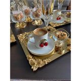 Özbience Gold Gül Motifli Çelik Kahve Sunum Tepsisi, Şıklık ve Zarafet Için Ideal - Altın - Seçenek 1