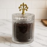 Özbience Gold Metal Kulplu Büyük Kapaklı Cam Kavanoz 1500 Ml, Şık ve Fonksiyonel - Ahşap - Beyaz