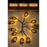 Özbience Gold Metal LED Feneri 2m Dekoratif Işık Süsü, Günışığı Sarı, Pilli - Açık Bej - Seçenek 1