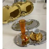 Özbience Gold ve Gümüş Renk Işlemeli Dantel Desenli Servis ve Sunum Tepsisi - Açık Bej - Seçenek 1