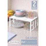 Özbience Iki Adet Çok Amaçlı Metal Raf, Mutfak ve Banyo Organizerleri - Ahşap - Beyaz - Seçenek 1