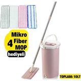 Özbience Junior Mop Temizlik Seti 4'lü Bez Hediyeli, Temiz Su ve Kirli Su Ayırıcı - Ahşap - Seçenek 1