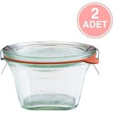 Özbience Kare Cam Saklama Kavanozu 290 Ml, 2'li Set, Şık ve Dayanıklı Tasarım - Ahşap - Beyaz
