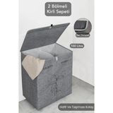 Özbience Katlanabilir Çok Amaçlı Keçe ve Deri Çamaşır Sepeti 53X33X60 cm - Seçenek 1 - Altın - Gri