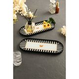 Özbience Kelebek Desenli Siyah Cam Sunum ve Tepsi Seti, 12X30 Cm, 2'li - Ahşap - Seçenek 1