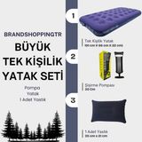 Özbience Konforlu Tek Kişilik Şişme Yatak ve Kamp Seti, Yastık ve Pompa Dahil - Seçenek 1