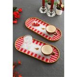 Özbience Kuş Desenli Cam Sunumluk ve Tepsi, Altın Detaylı, 12X30 Cm, 2'li Set - Ahşap - Bej - Seçenek 1