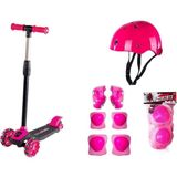 Özbience LED Işıklı 3 Tekerlekli Pembe Twist Kasklı Çocuk Scooter Seti - Ahşap - Bej - Seçenek 1