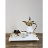 Özbience Mermer Tepsi Sunumluk, Dallah Kahve Sunumu, 30X20 cm Şık Tasarım - Ahşap - Beyaz - Seçenek 1