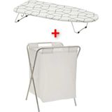 Özbience Mini Ütü Masası 73 cm ve Katlanır Ayaklı 50 Lt Çamaşır Sepeti Seti - Ahşap - Beyaz - Seçenek 1