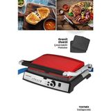 Özbience Parlak Kırmızı Paslanmaz Çelik Tost ve Izgara Makinesi 2000 W Granit Plakalar - Altın - Turkuaz