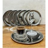 Özbience Paslanmaz Çelik 6'lı Yuvarlak Sunum Tepsisi, Kahve, Çay, Pasta Için - Altın - Gümüş - Bakır - Seçenek 1