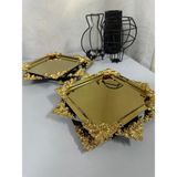 Özbience Paslanmaz Gold Gül Detaylı Kahve Pasta Sunum Tepsisi 6'lı Set - Altın - Seçenek 1