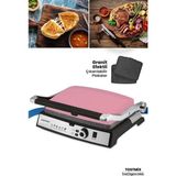 Özbience Pembe Paslanmaz Çelik Tost ve Izgara Makinesi, 2000W, Granit Plakalar - Ahşap - Bej