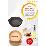 Özbience Pratik Airfryer Pişirme Seti: Silikon Kap, Yağ Kağıdı ve Yağlık - Antrasit