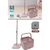 Özbience Pratik Kare Spin Mop Seti, Mikrofiber Döner Temizlik, 1+1 Pembe - Ahşap - Bej - Seçenek 1