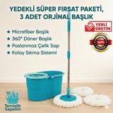 Özbience Pratik Temizlik Seti, Döner Başlıklı ve Sıkma Sistemli, 3'lü Paket - Altın - Turkuaz - Seçenek 1