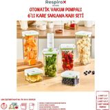 Özbience Pratik Vakumlu Saklama Kabı Seti, 6'lı, Şarjlı ve Otomatik Pompalı - Ahşap - Beyaz - Seçenek 1