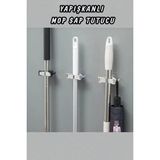 Özbience Pratik Yapışkanlı Mop Fırçası Tutucu, Duvar Askısı, Güçlü Tutuş - Ahşap - Beyaz - Seçenek 1