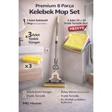 Özbience Premium Kelebek Mop 8 Parça Set, Yedek Sünger ve Su Sıkma Aparatıyla - Antrasit - Seçenek 1