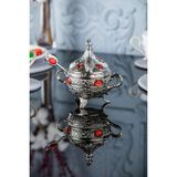 Özbience Renkli Taşlı ve Kaşıklı Metal Şekerlik, Şık ve Zarif Dekorasyon Parçası - Altın - Gümüş - Seçenek 1
