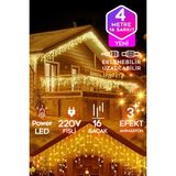 Özbience Sarı LED Işık Sarkıt, 4 Metre, 16 Saçak, Efekt Modlu, 220V, Fişli - Altın - Seçenek 1