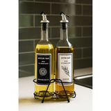 Özbience Şeffaf 750 ml Siyah Beyaz Etiketli Standlı Yağlık ve Yağdanlık Seti - Seçenek 1