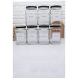 Özbience Şeffaf Cam Kavanoz Saklama Kabı, Siyah Kapak, 1600ML, 7'li Bakliyat Seti - Ahşap - Beyaz