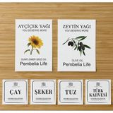 Özbience Şeffaf Kavanoz Etiketi Seti, Ayçiçek, Zeytin Yağı, Çay, Şeker, Tuz ve Kahve Için - Seçenek 1
