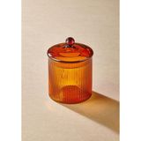 Özbience Şeritli Borosilikat Cam Şekerlik, 9X9X11 Cm, Şık ve Dayanıklı Tasarım - 05S-Sarı - Seçenek 1