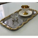 Özbience Şık Çelik Büyük Baton Gold Çerçeveli Servis Tepsisi 17X33 cm - Altın - Seçenek 1