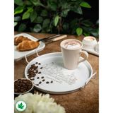 Özbience Şık Metal Sunum Tepsisi 24 Cm, Kahve, Çay ve Ikramlar Için Ideal - Ahşap - Beyaz - Seçenek 1
