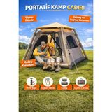 Özbience Su Geçirmez 4-6 Kişilik Şişme Kamp Çadırı 220X220X190 cm - Ahşap - Bej