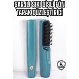 Özbience Taşınabilir Şarjlı Mavi Fön Tarak 50/60Hz, Saç Düzleştirici - Seçenek 1