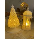 Özbience Tealight LED ile Ramazan Feneri ve Yılbaşı Ağacı Seti, Ofis ve Ev Dekoru - Ahşap - Beyaz
