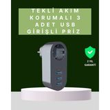 Özbience Termal Akım Korumalı 3 Usb'li Güvenli Priz, Akıllı Akım Dengeleme - Antrasit