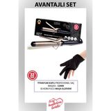 Özbience Titanyum Kaplı Profesyonel 32MM Saç Maşası ve Isıya Dayanıklı Eldiven Seti - Ahşap - Seçenek 1