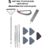 Özbience Üçgen Cam Duvar Yüzey Temizlik Aparatı, 5 Bez Mikrofiber Mop - Ahşap - Beyaz - Seçenek 1
