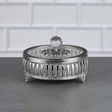 Özbience Yuvarlak Şekerlik, Kristal Taşlı, Cam Kapaklı, Metal Detaylı, 15 cm - Altın - Gümüş - Seçenek 1