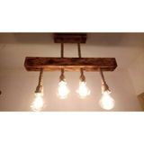 Özcan Life Vintage Ahşap Kütük Avize 4 Lambalı Halat Sarkıt Retro Aydınlatma,