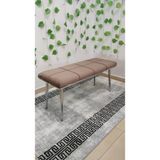 Özcan Mobilya Aksesuar Krom Metal Ayaklı Metal Kasalı Bench Mutfak Salon Antre Yatak Odası Puf Bank - Kahverengi