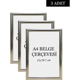 Özcanlar Çerçeve 3 Lü Set A4(21X29.7) Diploma Çerçevesi Belge Çerçeveleri Sertifika Çerçevesi - Gümüş - 21 x 30
