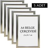 Özcanlar Çerçeve 5 Li Set A4(21X29.7) Diploma Çerçevesi Belge Çerçeveleri Sertifika Çerçevesi - Gümüş - 21x29,7