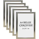 Özcanlar Çerçeve 5'li Set A4 Çerçeve Ucuz 21X29,7 Sertifika Evrak Diploma Belge Fotoğraf Çerçevesi Duvara Asılabilir Ofis - Gümüş - 21 x 29,7 cm