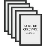 Özcanlar Çerçeve 5'li Set A4 Çerçeve Ucuz 21X29,7 Sertifika Evrak Diploma Belge Fotoğraf Çerçevesi Duvara Asılabilir Ofis - Siyah - 21 x 29,7 cm