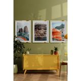 Özcanlar Çerçeve Çerçeveli Tablo Dekorasyon Ev Dekoru Modern Sanat Sahil Baskısı Italya Duvar Sanatı Plaj Tatil - Altın - 35 x 50