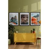 Özcanlar Çerçeve Çerçeveli Tablo Dekorasyon Ev Dekoru Modern Sanat Sahil Baskısı Italya Duvar Sanatı Plaj Tatil - Siyah - 40 x 50