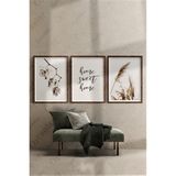 Özcanlar Çerçeve Çerçeveli Tablo Duvar Tablosu Dekoratif Tablo Salon Tabloları Çoklu Tablo Üçlü Çerçeve - 35 x 50 - Ceviz
