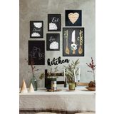 Ozcanlar Cerceve Çerçevesiz Cafe Mutfak Dekoratif Ahşap 7' li Mdf Kitchen Yazılı Tablo Seti ÖZC--MDF7C